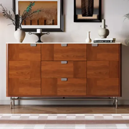 Horizontal 6-drawer Modern Brown Wood Double Dresser Image - 11