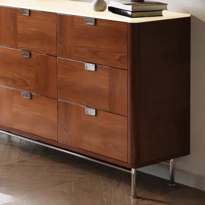 Horizontal 6-drawer Modern Brown Wood Double Dresser Image - 12