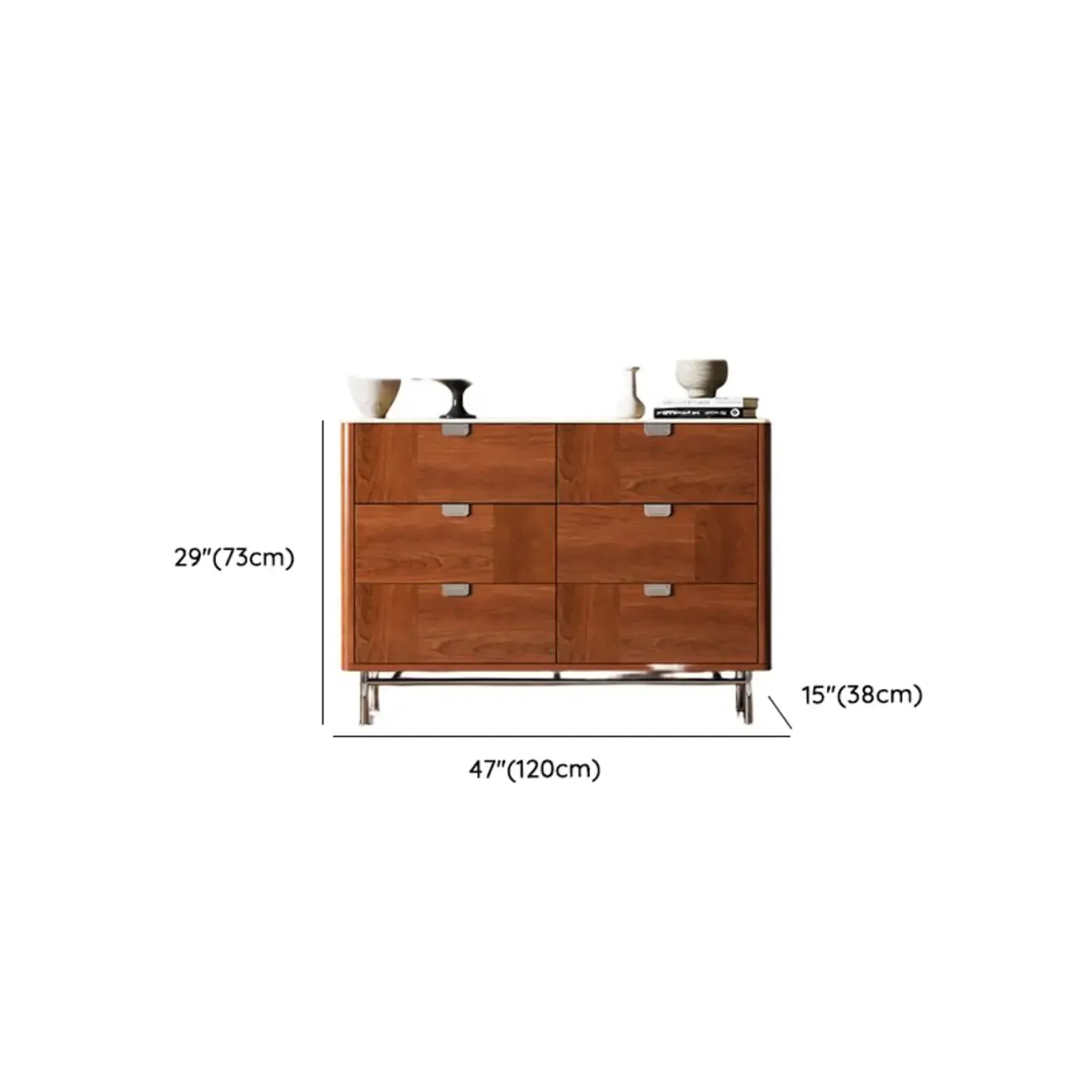 Horizontal 6-drawer Modern Brown Wood Double Dresser Image - 15