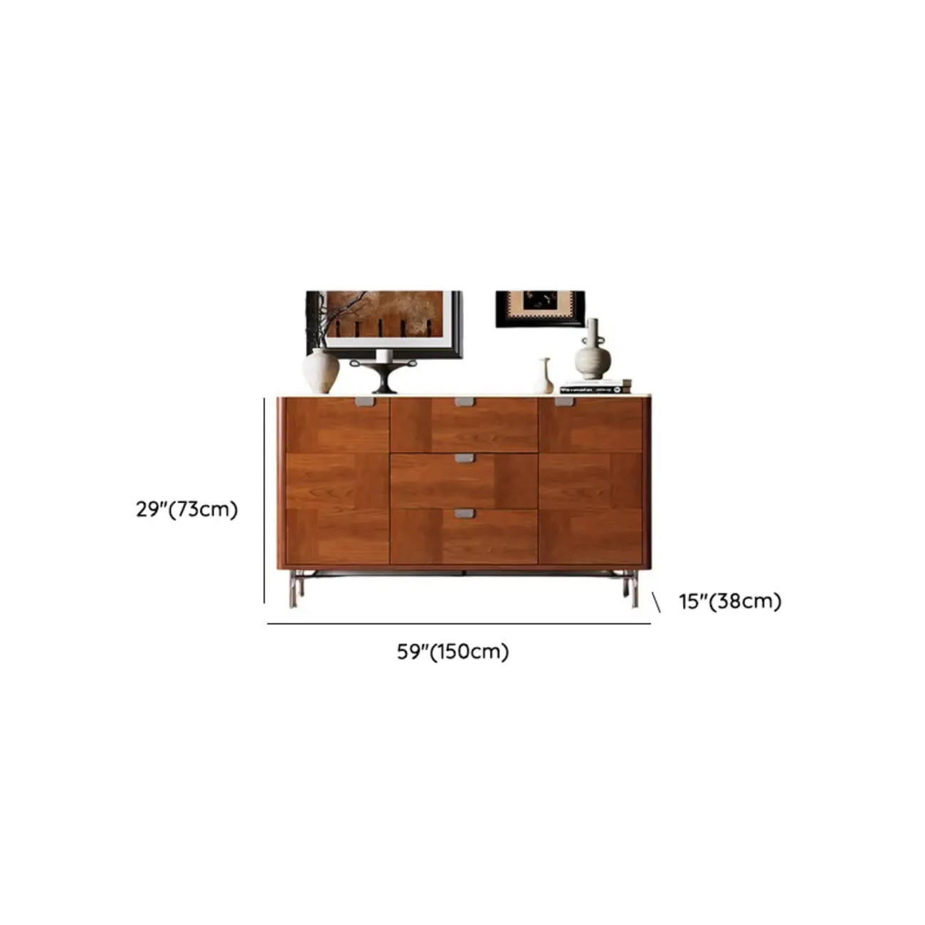 Horizontal 6-drawer Modern Brown Wood Double Dresser Image - 16