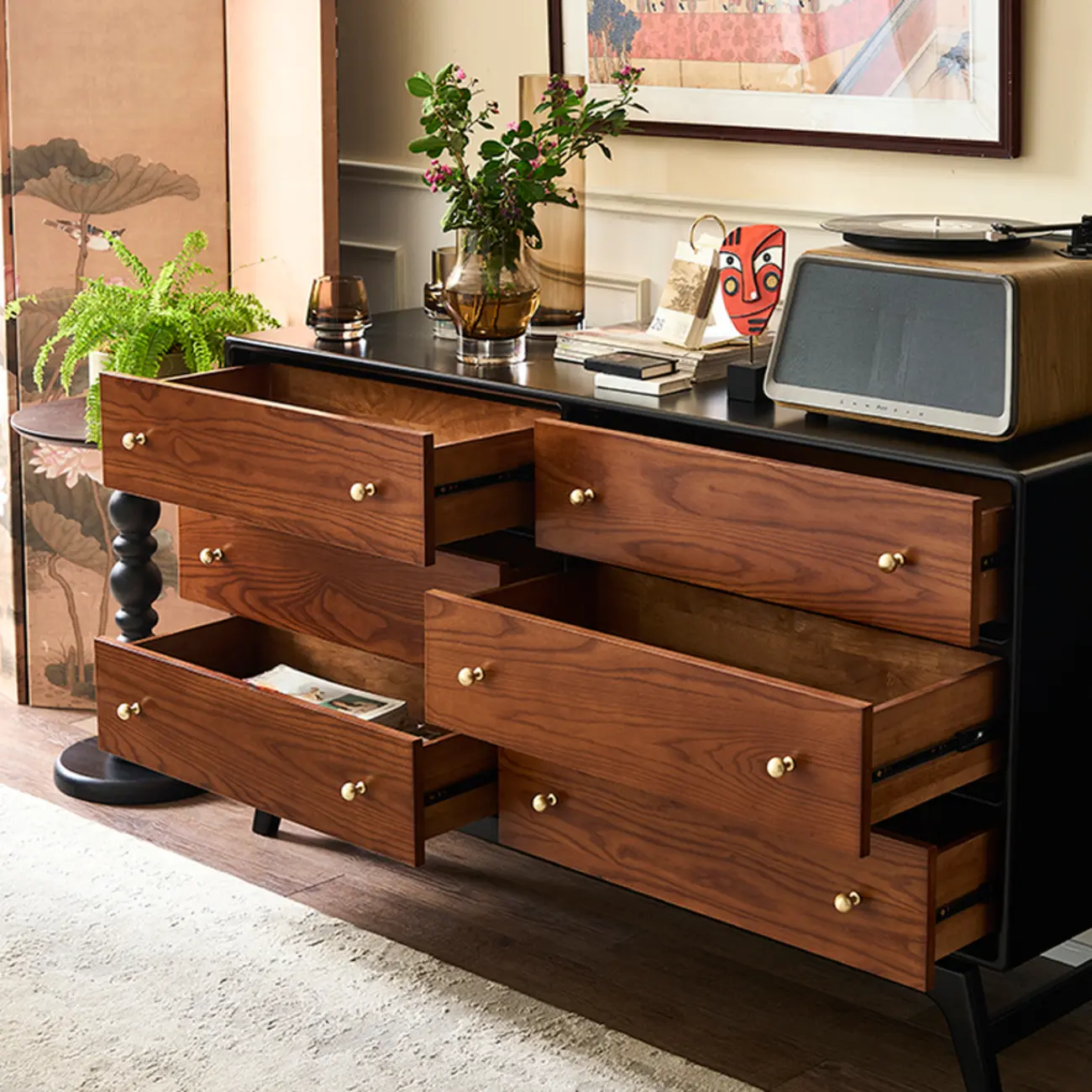 Horizontal Brown 6-drawer Modern Wood Double Dresser Image - 2 | homeyfad