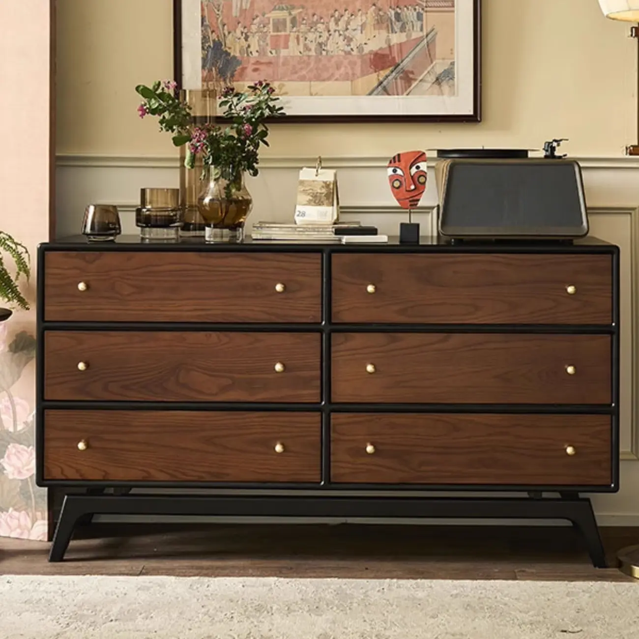 Horizontal Brown 6-drawer Modern Wood Double Dresser Image - 1 | homeyfad