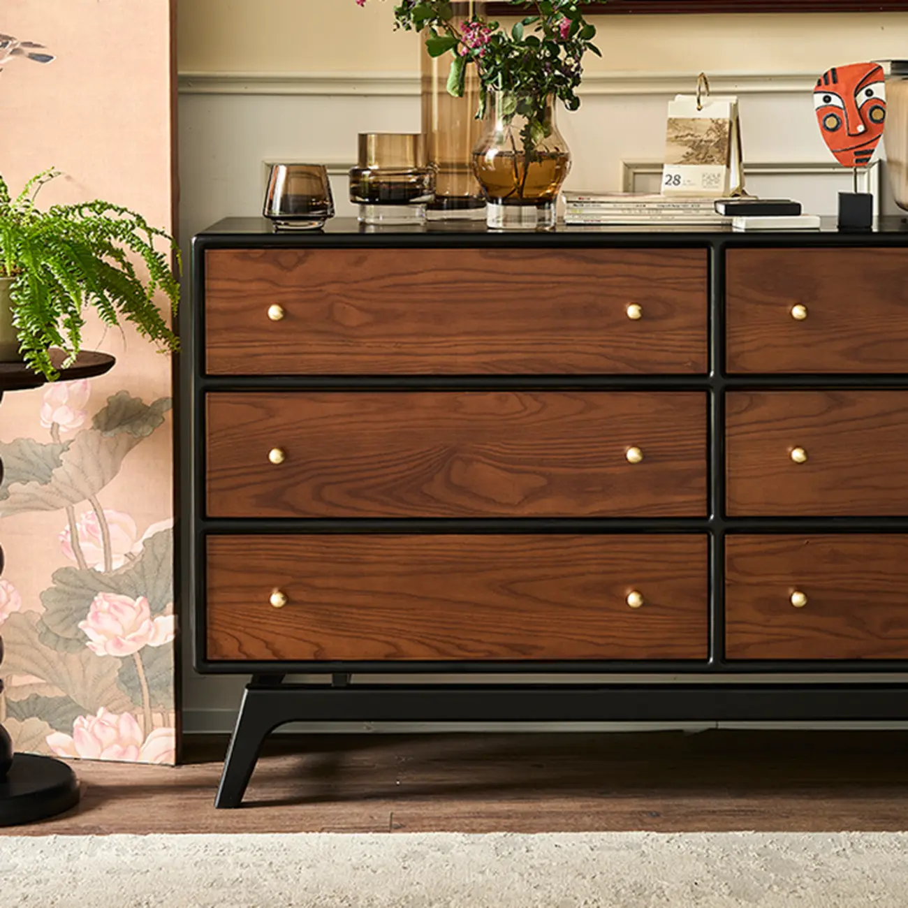 Horizontal Brown 6-drawer Modern Wood Double Dresser Image - 3 | homeyfad