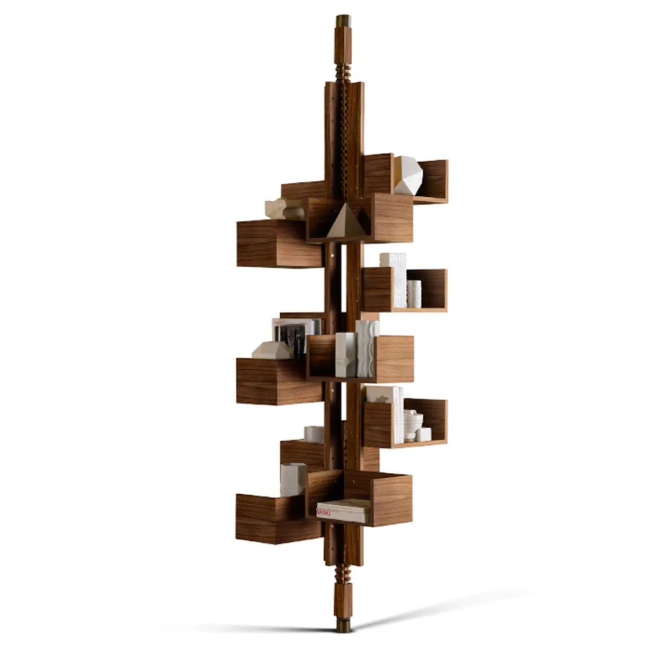 Swivel Vertical Nut Brown Wood Bookcase with Closed Back Image - 3 | homeyfad