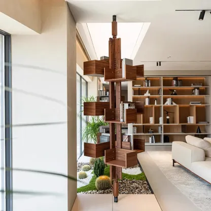 Swivel Vertical Nut Brown Wood Bookcase with Closed Back Image - 5