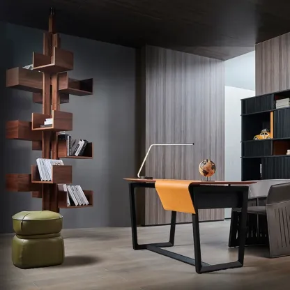 Swivel Vertical Nut Brown Wood Bookcase with Closed Back Image - 6