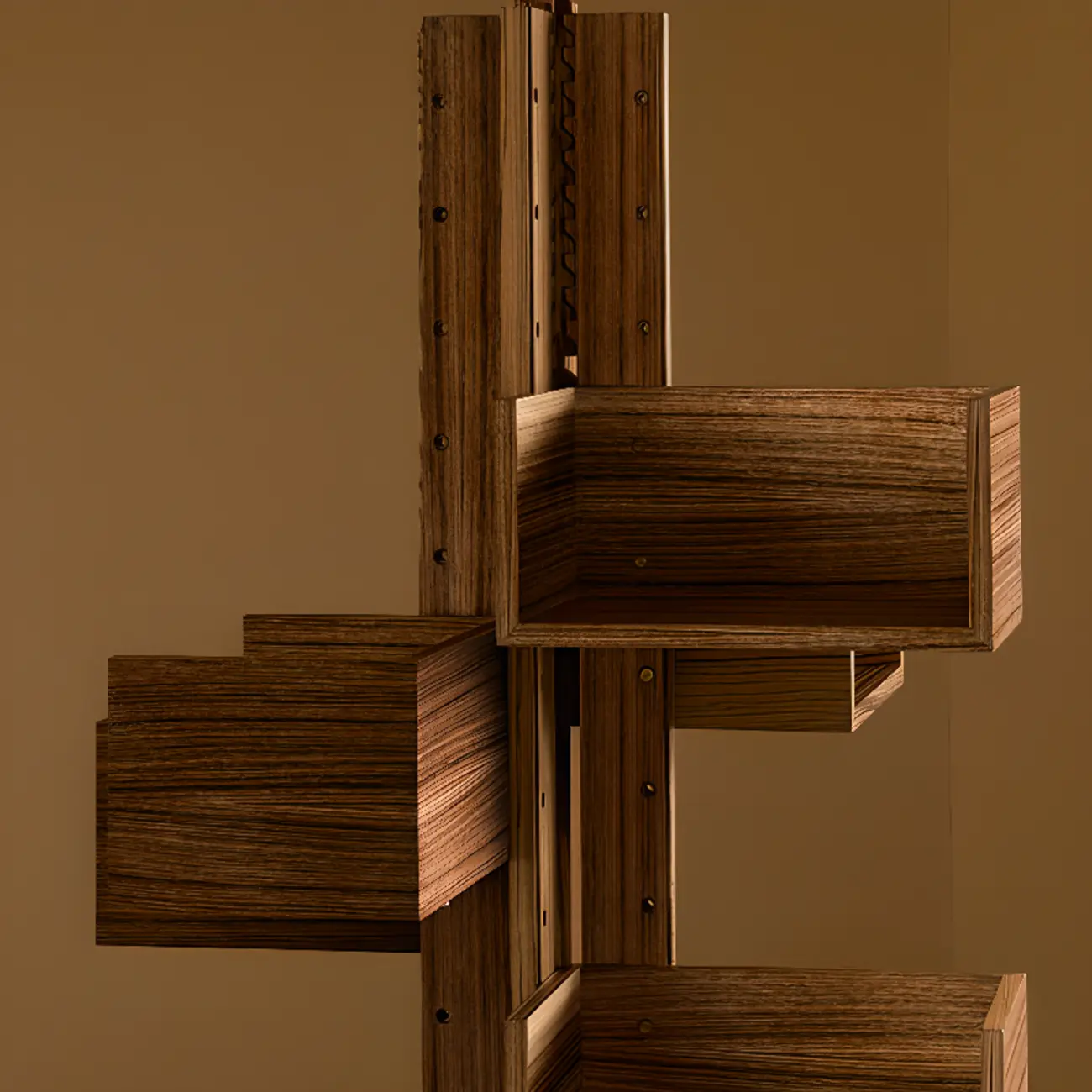 Swivel Vertical Nut Brown Wood Bookcase with Closed Back Image - 7 | homeyfad