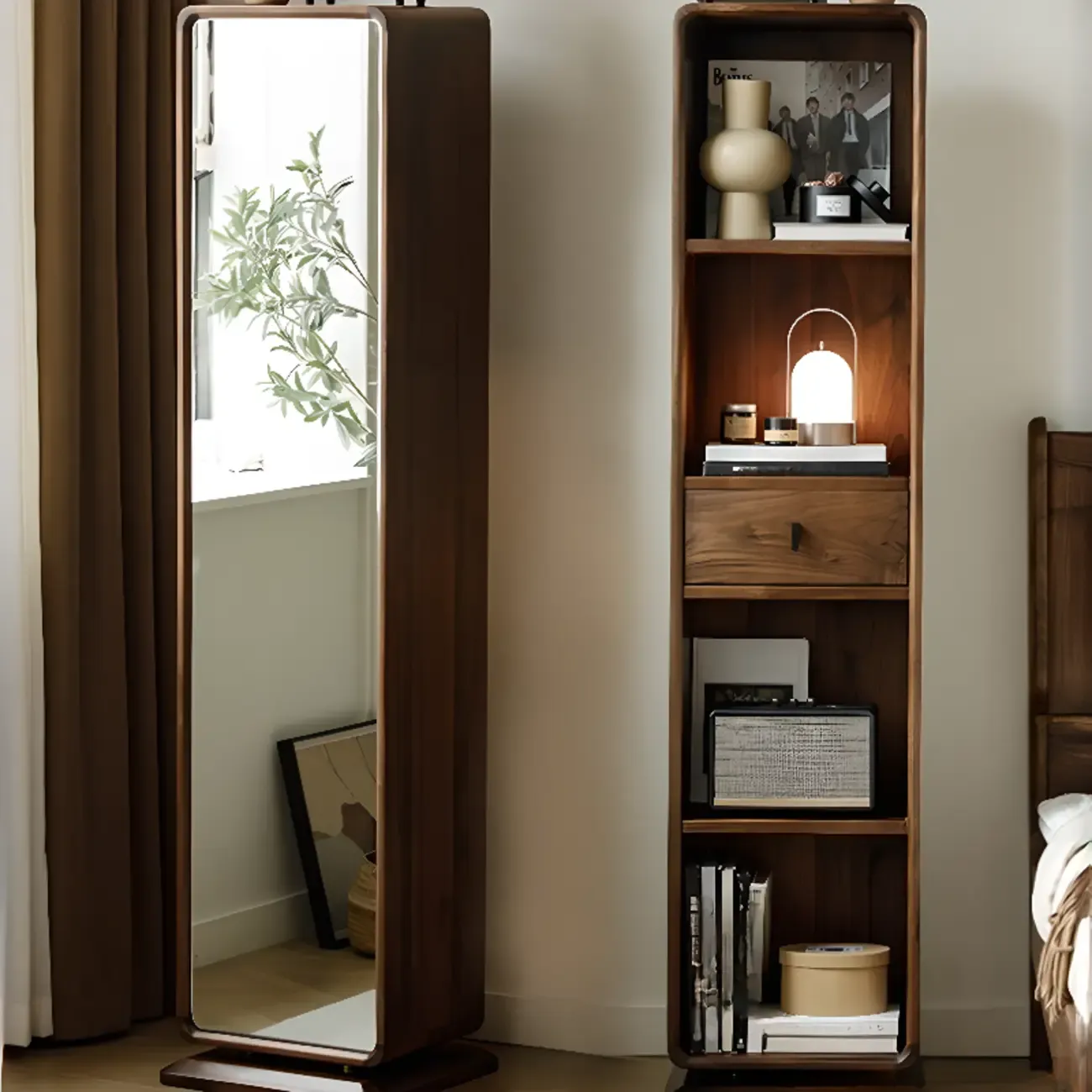 67" Narrow Wood Rotating Vertical Bookcase With Mirror Image - 1
