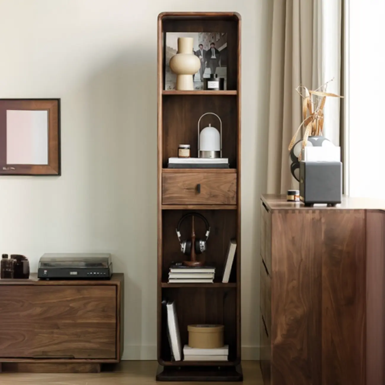 67" Narrow Wood Rotating Vertical Bookcase With Mirror Image - 4 | homeyfad