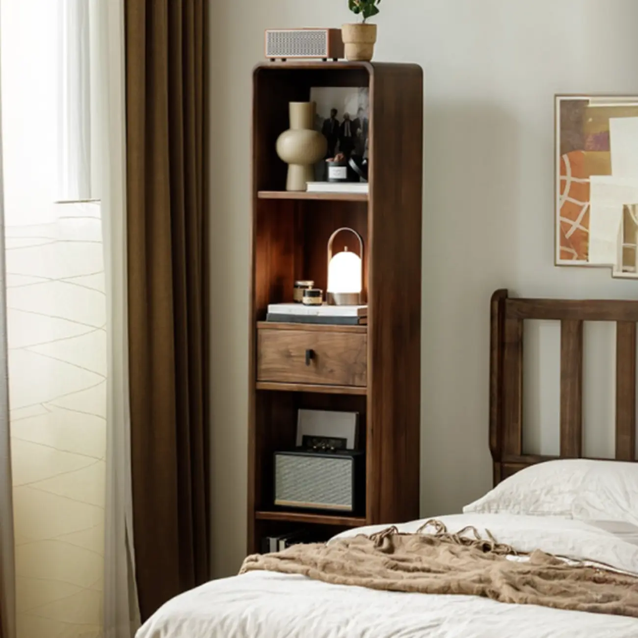 67" Narrow Wood Rotating Vertical Bookcase With Mirror Image - 5 | homeyfad