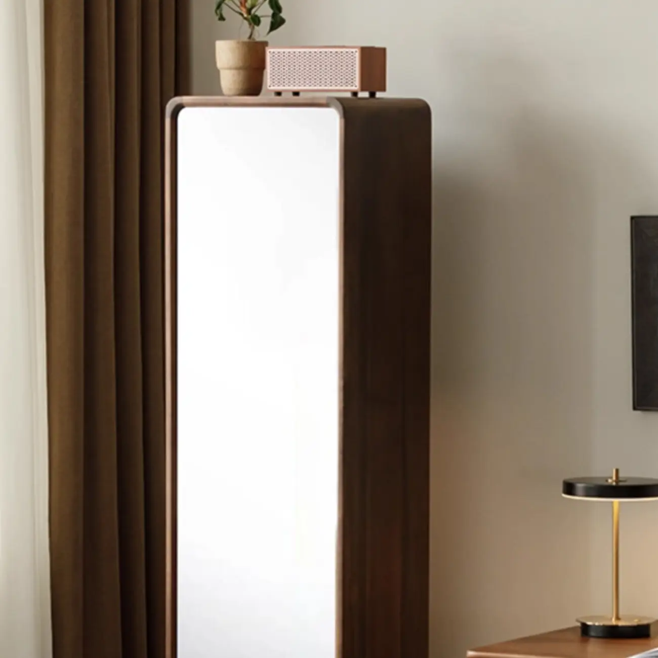 67" Narrow Wood Rotating Vertical Bookcase With Mirror Image - 9 | homeyfad