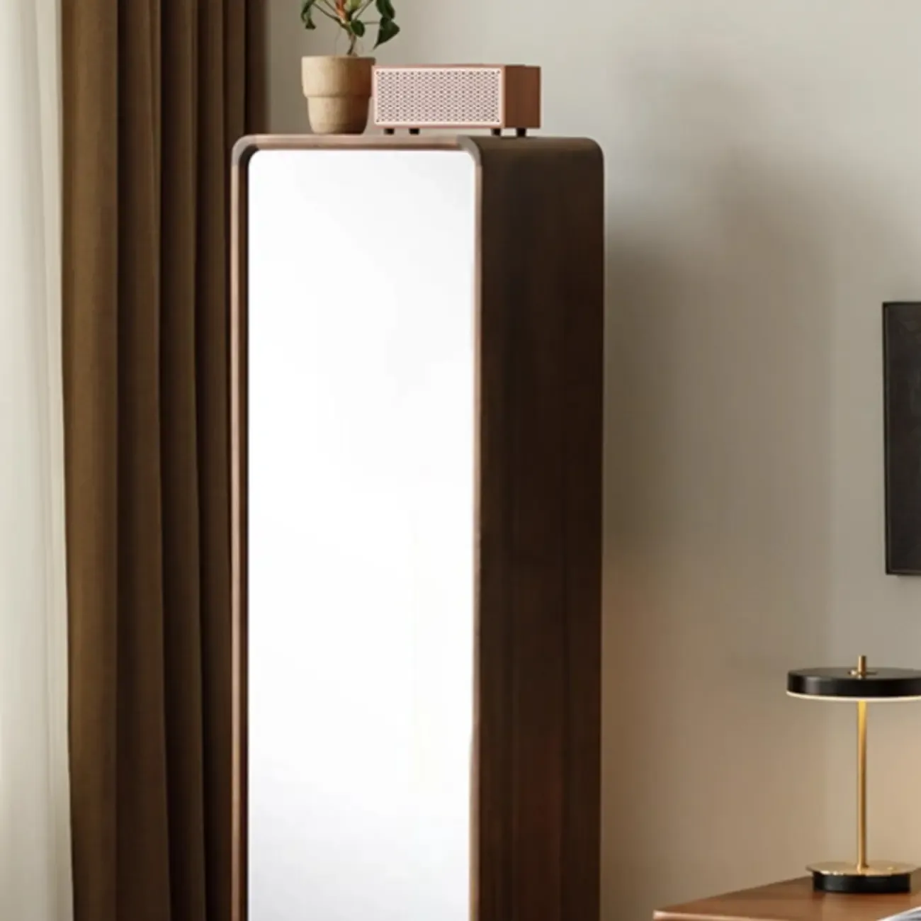 67" Narrow Wood Rotating Vertical Bookcase With Mirror Image - 9