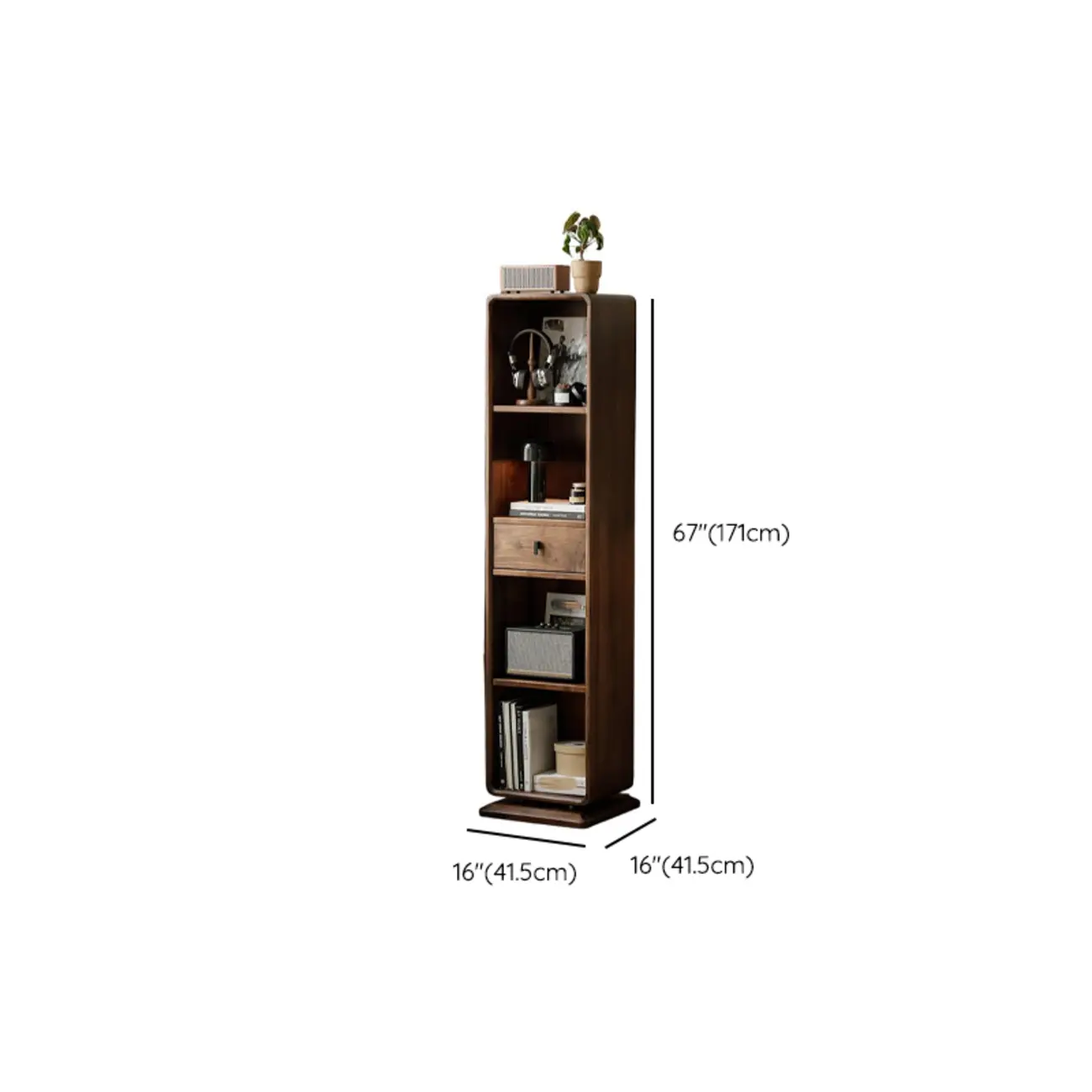 67" Narrow Wood Rotating Vertical Bookcase With Mirror #size | homeyfad