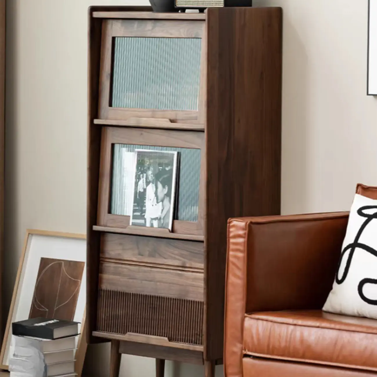 Scandinavian Pine Wood Vertical Bookcase With Storage Image - 1 | homeyfad