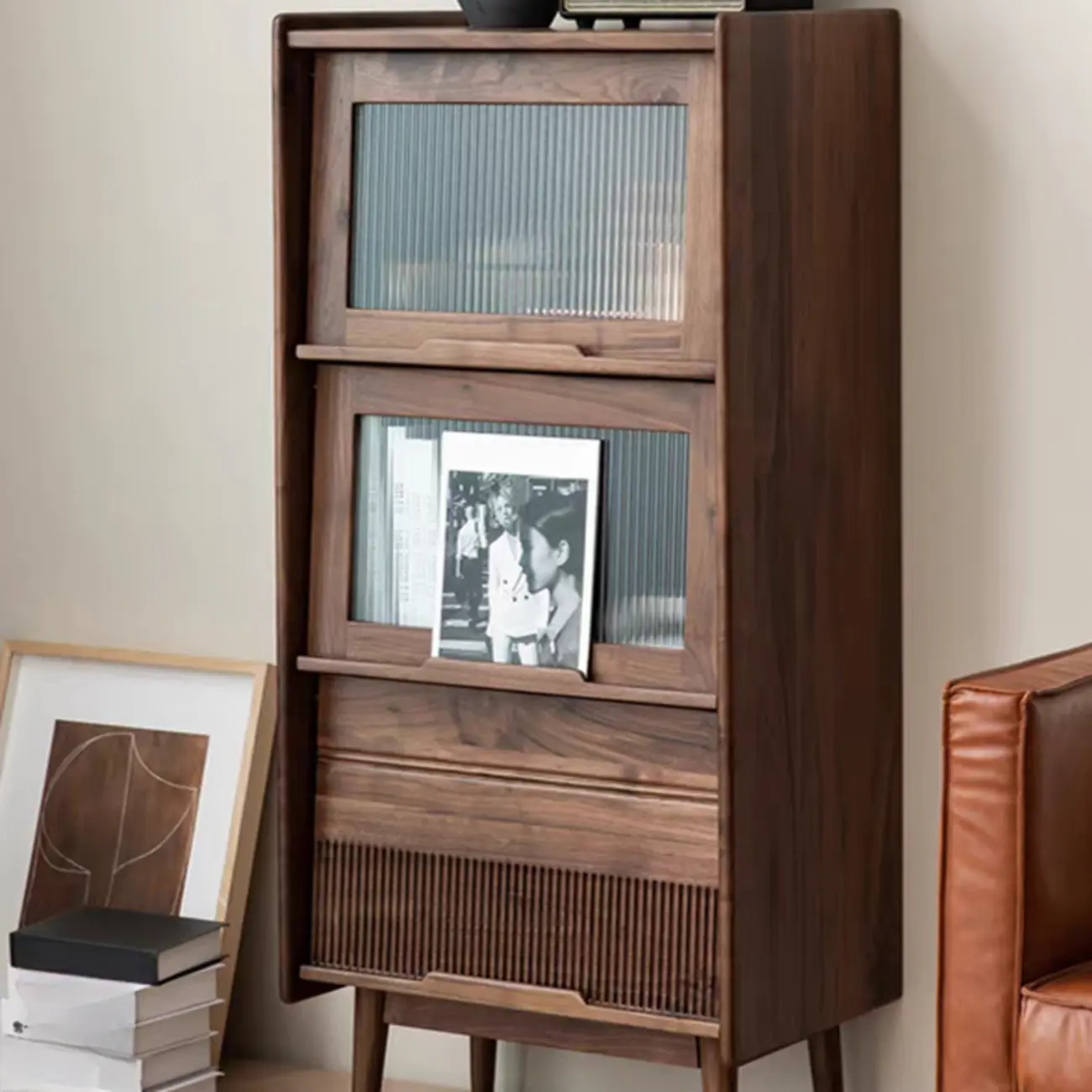 Scandinavian Pine Wood Vertical Bookcase With Storage Image - 4 | homeyfad