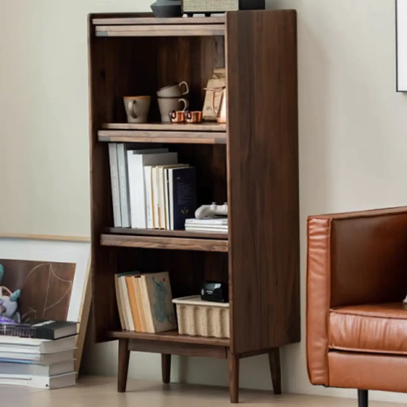 Scandinavian Pine Wood Vertical Bookcase With Storage Image - 2 | homeyfad