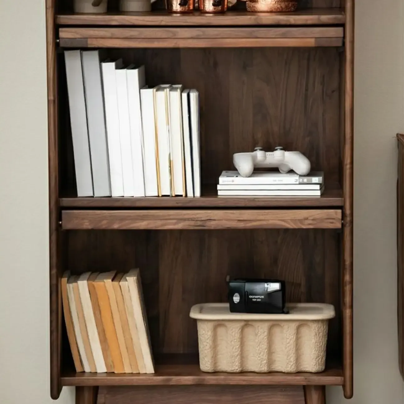 Scandinavian Pine Wood Vertical Bookcase With Storage Image - 6