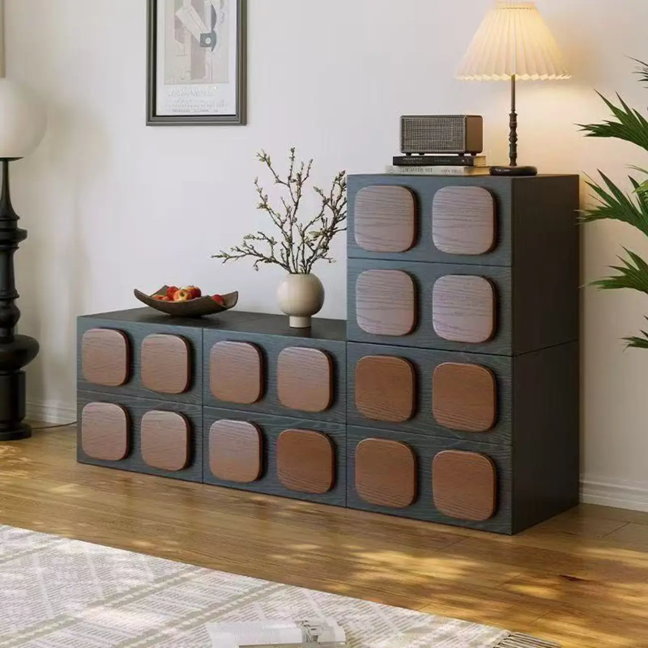 Black Modern Woodern Horizontal Combo Dresser with Storage Image - 1 | homeyfad