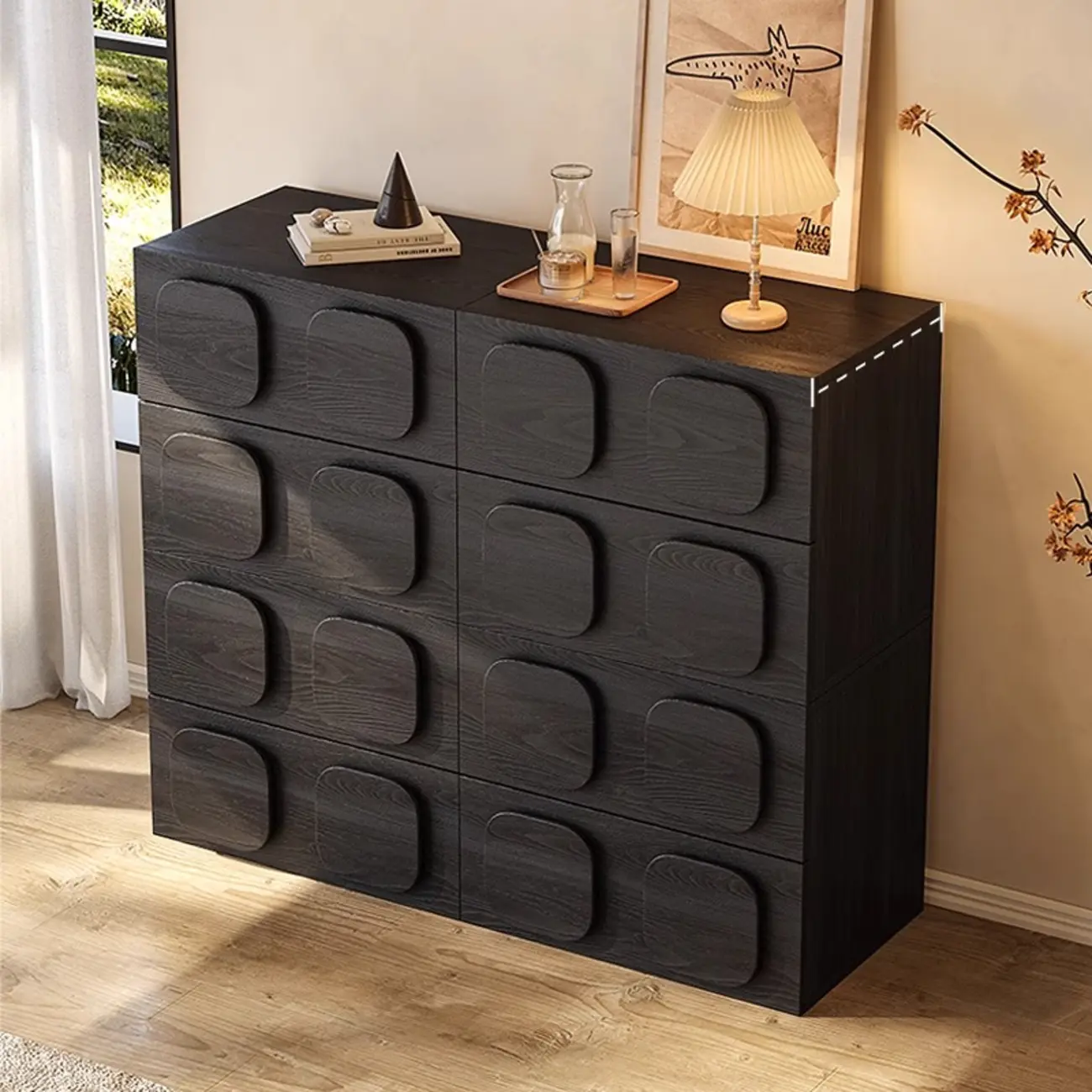 Black Modern Woodern Horizontal Combo Dresser with Storage Image - 4 | homeyfad