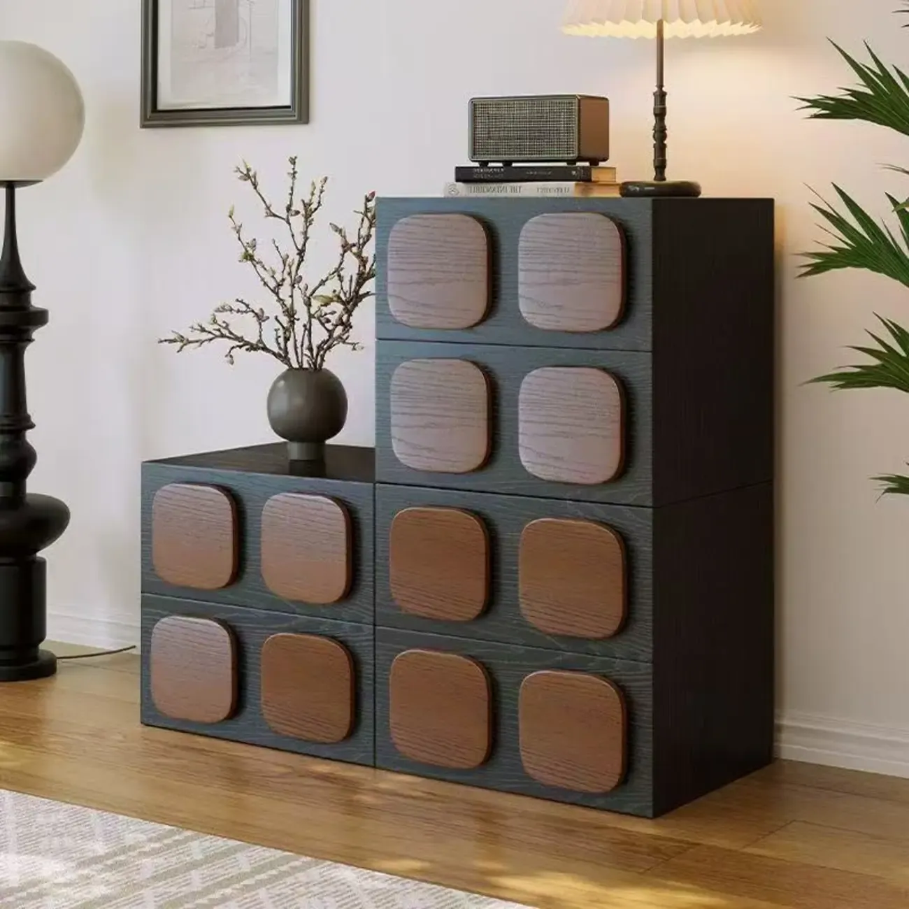 Black Modern Woodern Horizontal Combo Dresser with Storage Image - 2