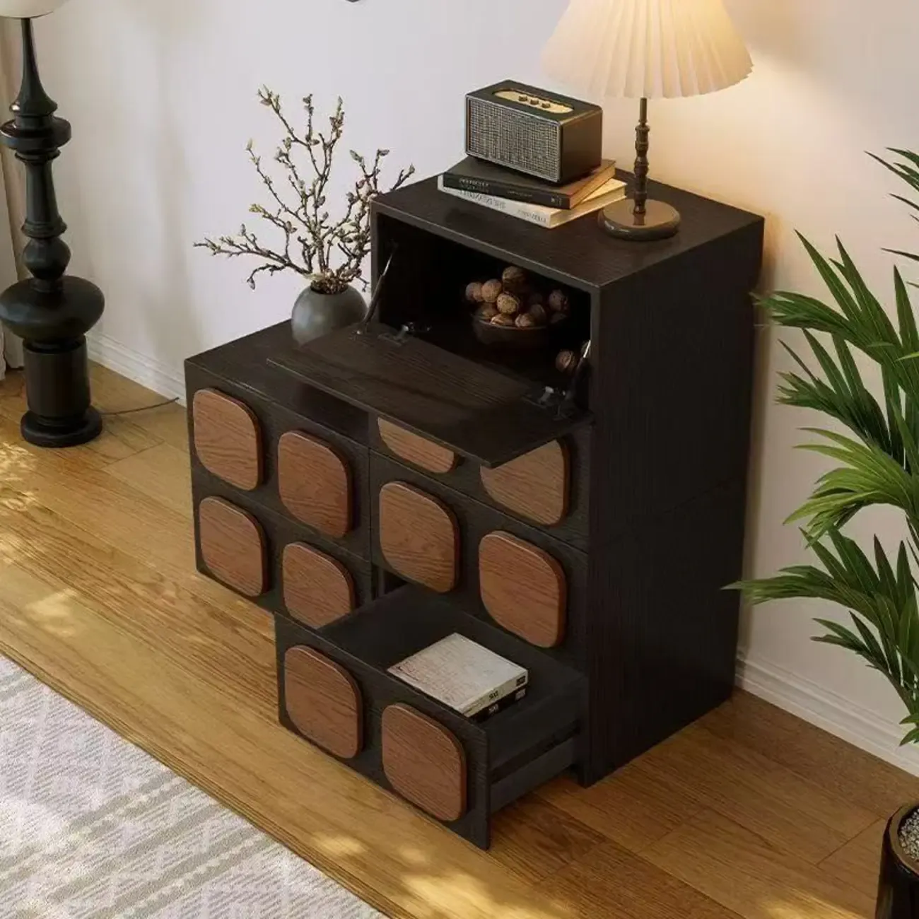 Black Modern Woodern Horizontal Combo Dresser with Storage Image - 3