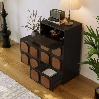 Black Modern Woodern Horizontal Combo Dresser with Storage Image - 3