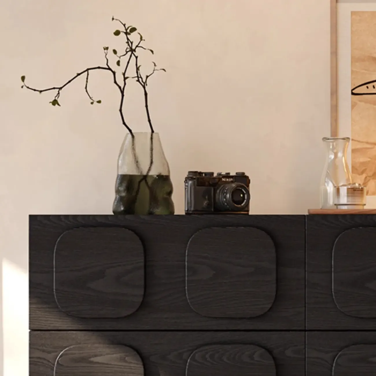 Black Modern Woodern Horizontal Combo Dresser with Storage Image - 7