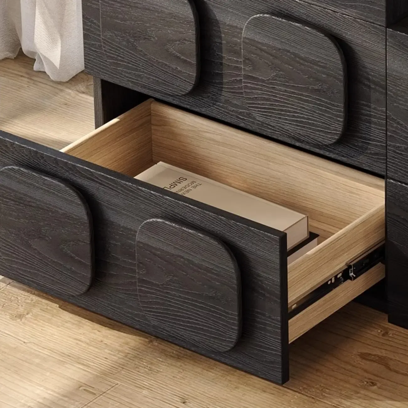 Black Modern Woodern Horizontal Combo Dresser with Storage Image - 6