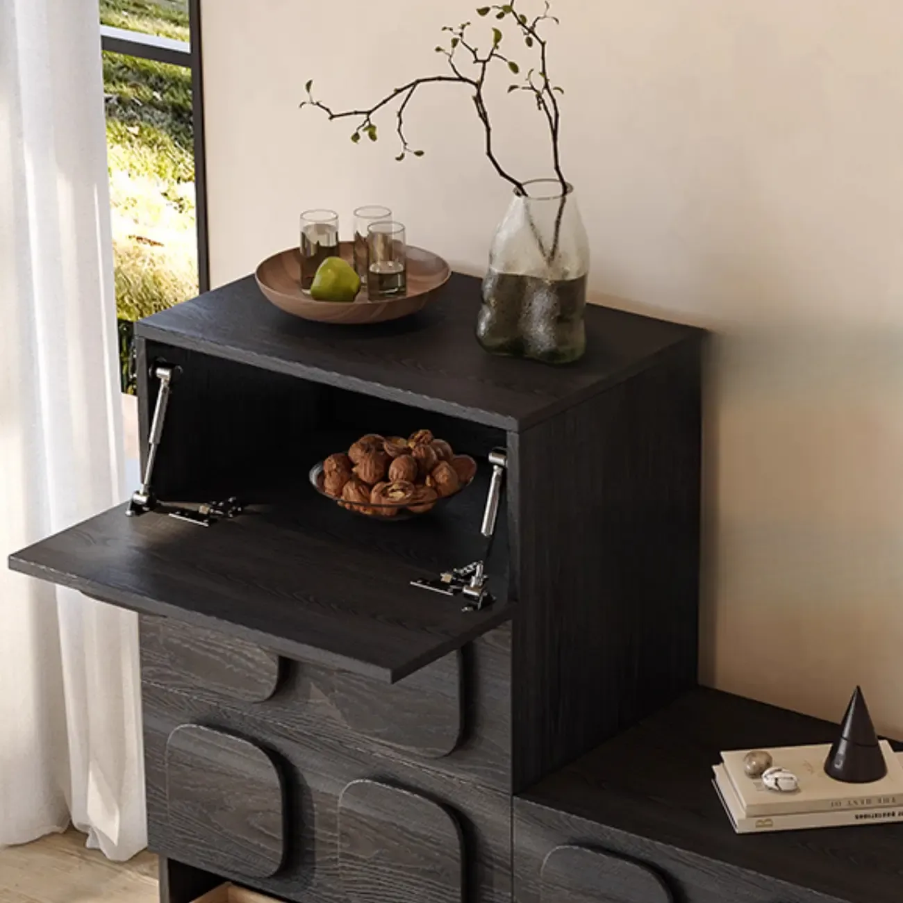 Black Modern Woodern Horizontal Combo Dresser with Storage Image - 5
