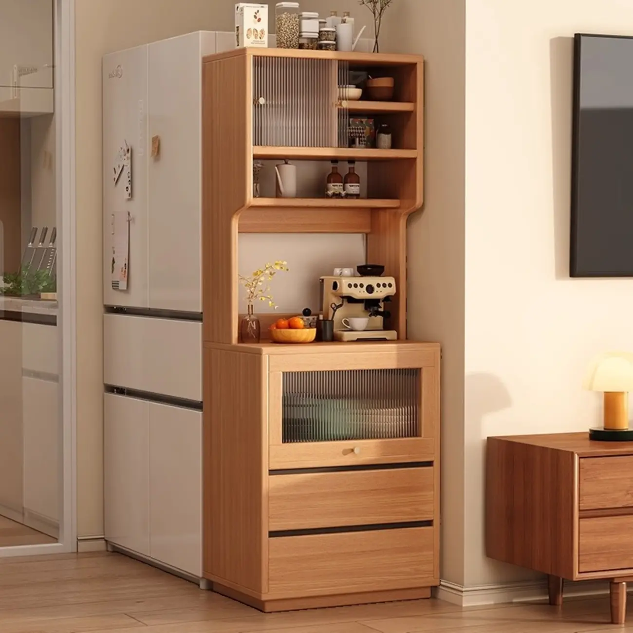 Modern Slab Wood Narrow Sideboard with Sliding Doors Image - 1 | homeyfad