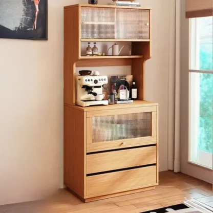 Modern Slab Wood Narrow Sideboard with Sliding Doors Image - 3