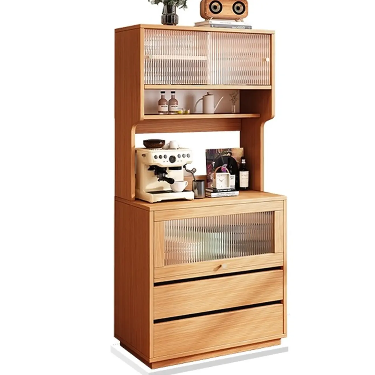 Modern Slab Wood Narrow Sideboard with Sliding Doors Image - 4 | homeyfad