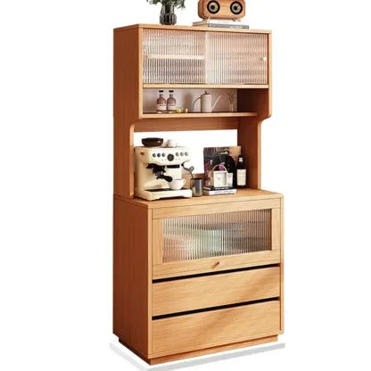 Modern Slab Wood Narrow Sideboard with Sliding Doors Image - 4