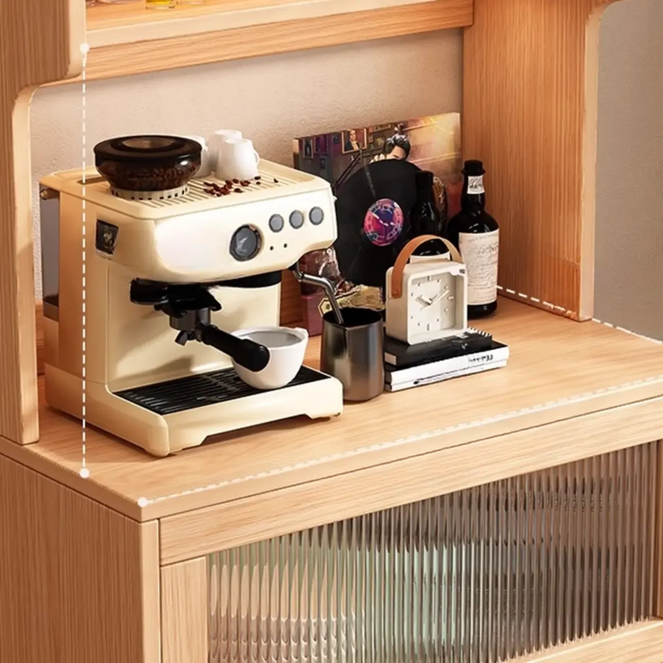 Modern Slab Wood Narrow Sideboard with Sliding Doors Image - 6