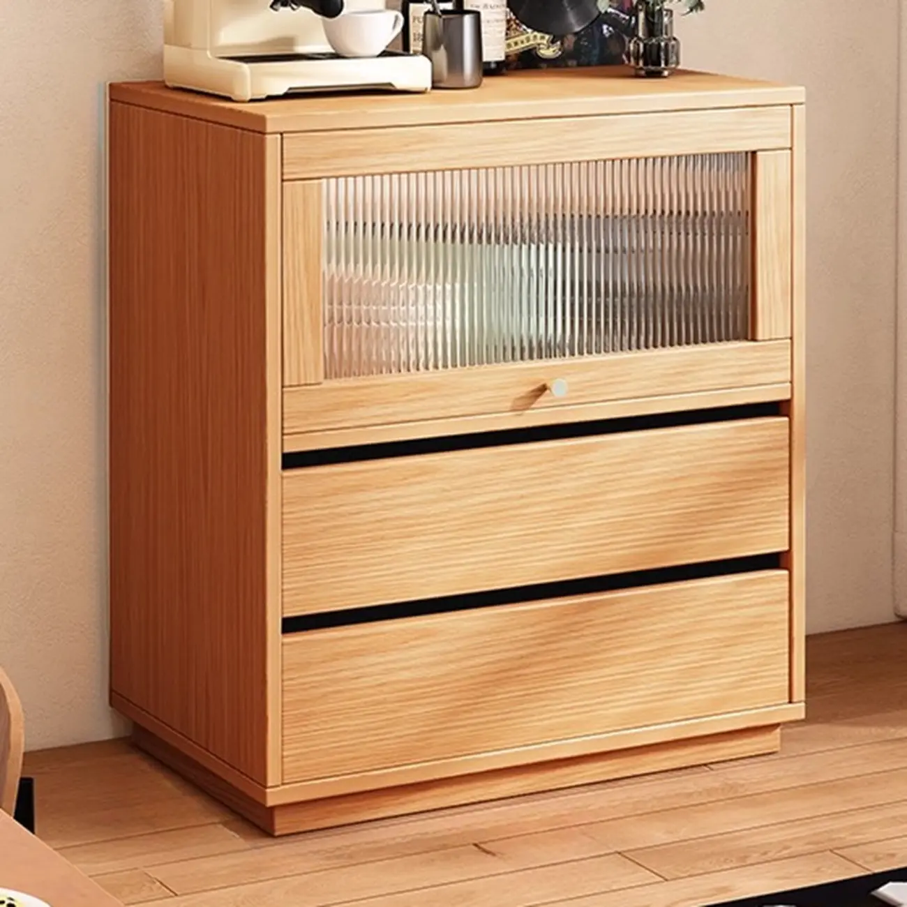 Modern Slab Wood Narrow Sideboard with Sliding Doors Image - 7 | homeyfad