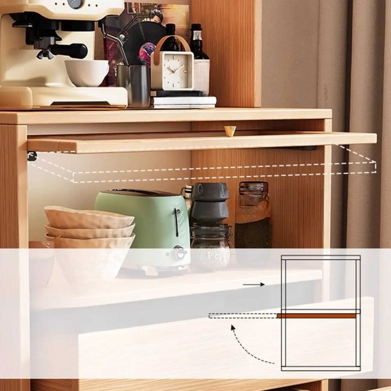 Modern Slab Wood Narrow Sideboard with Sliding Doors Image - 8 | homeyfad