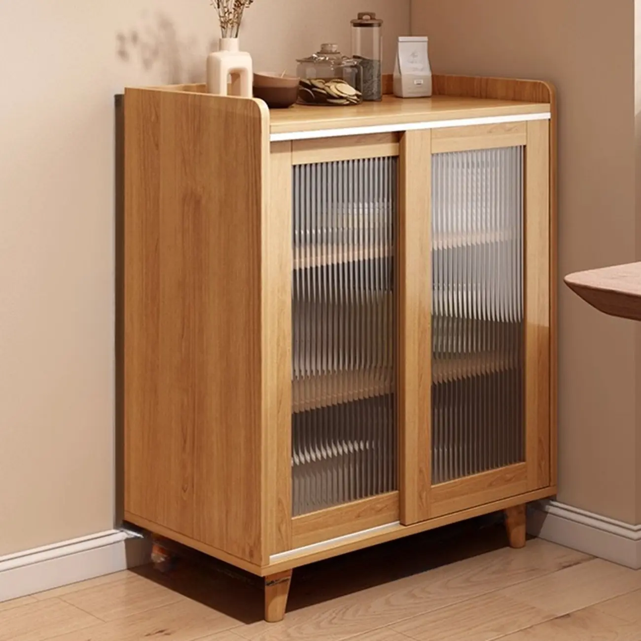 Modern Slab Wood Narrow Sideboard with Sliding Doors Image - 11 | homeyfad