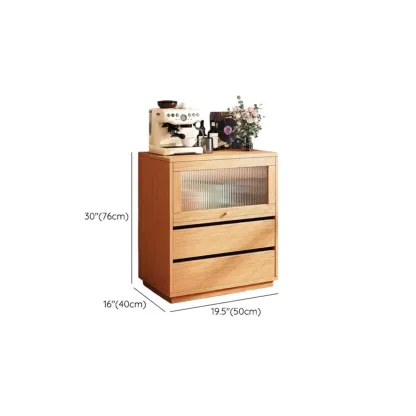 Modern Slab Wood Narrow Sideboard with Sliding Doors Image - 15