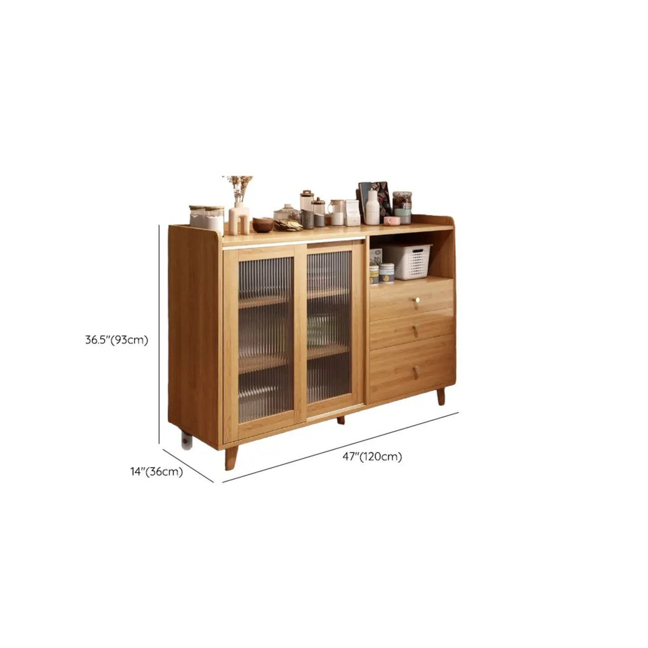 Modern Slab Wood Narrow Sideboard with Sliding Doors Image - 17 | homeyfad