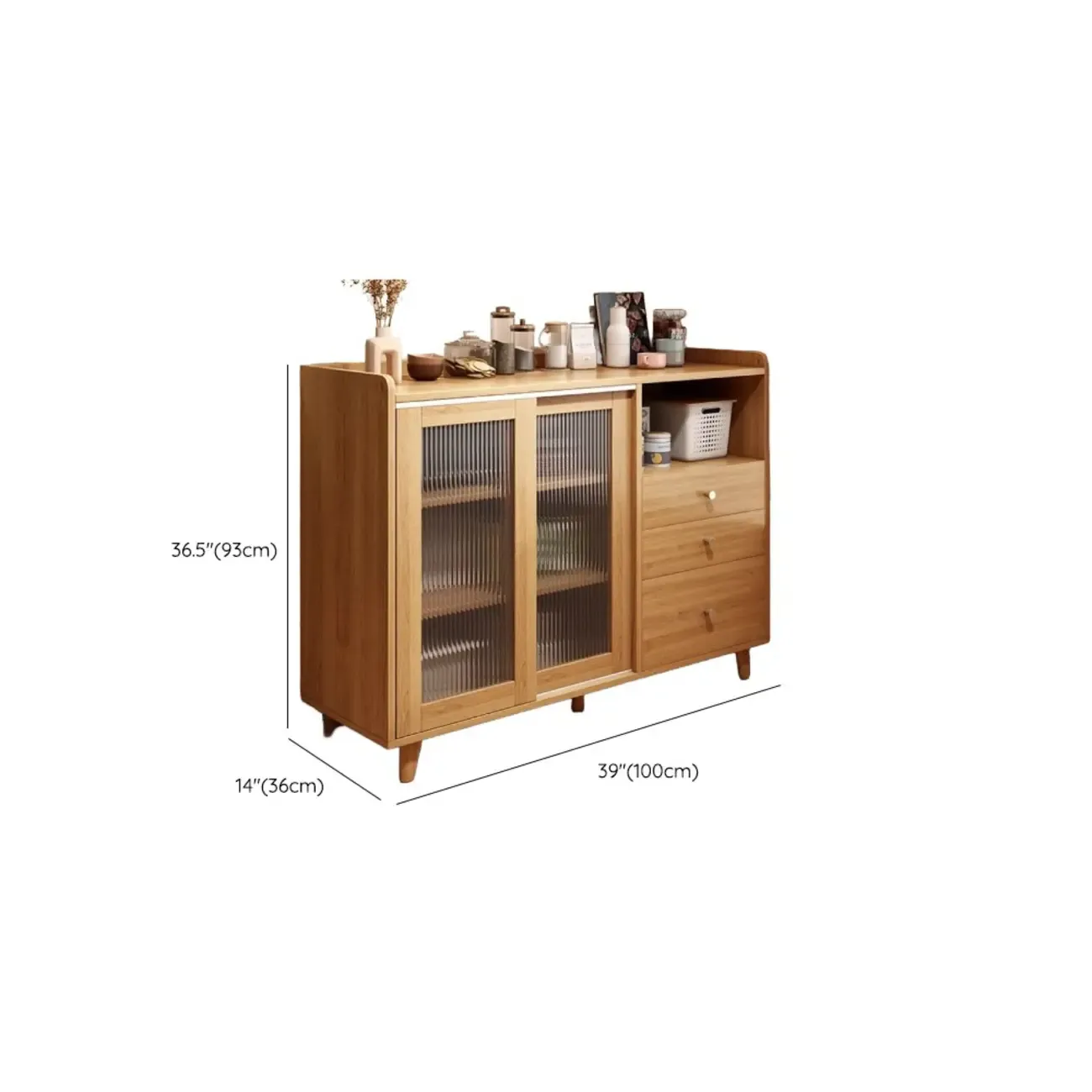 Modern Slab Wood Narrow Sideboard with Sliding Doors Image - 21