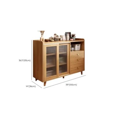 Modern Slab Wood Narrow Sideboard with Sliding Doors Image - 21