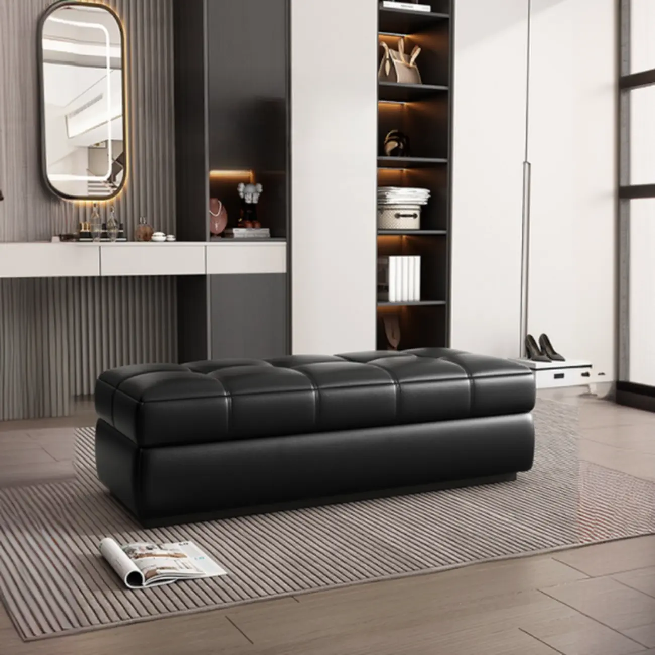  Upholstered Modern Wood Bedroom Bench Flip-top Storage Image - 1 | homeyfad