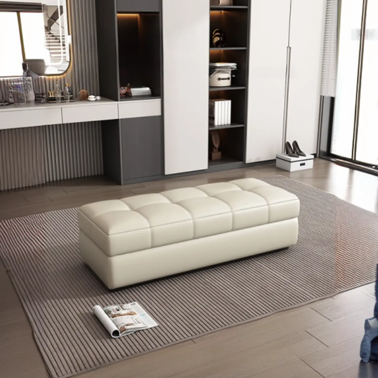  Upholstered Modern Wood Bedroom Bench Flip-top Storage Image - 3 | homeyfad