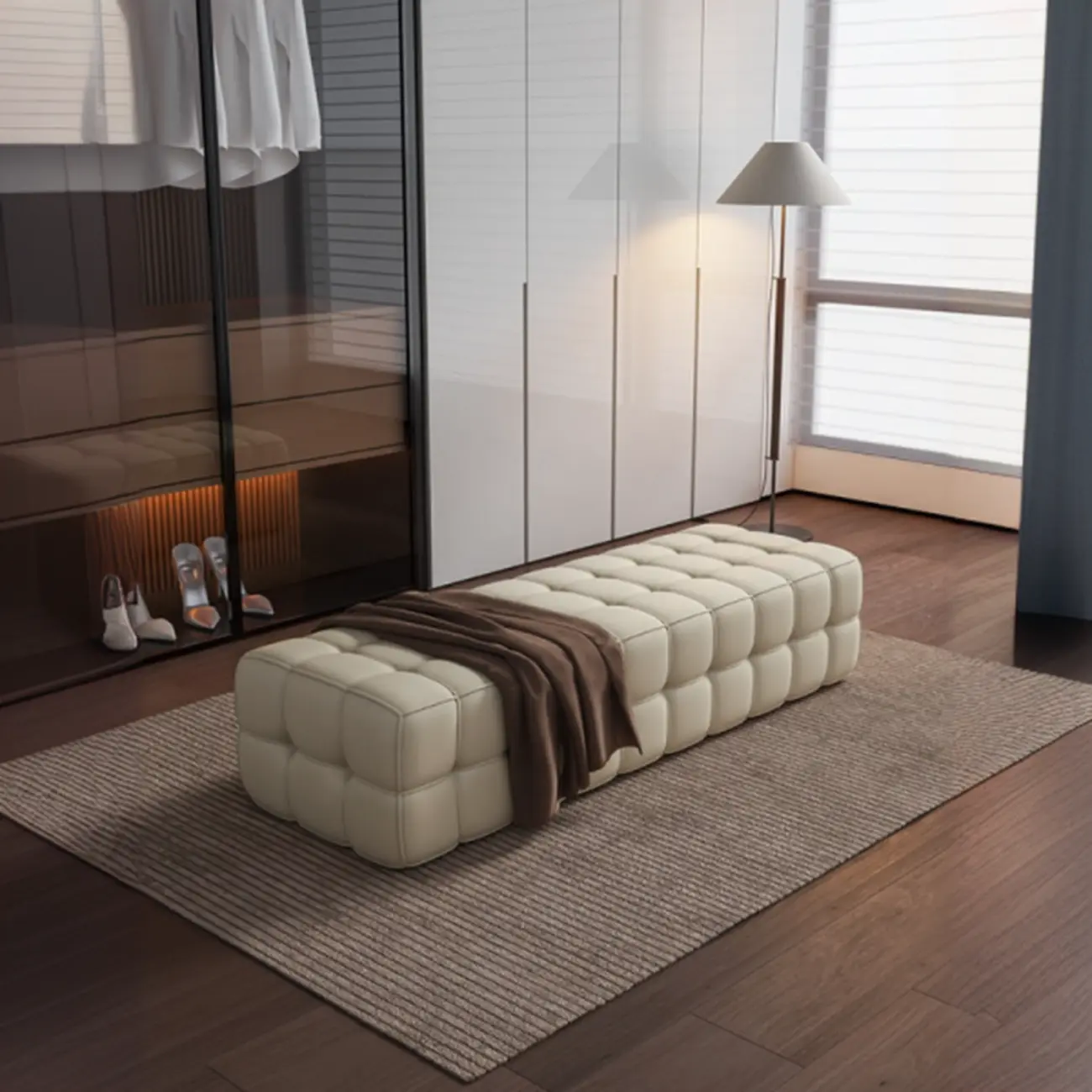 luxury Tufted Upholstered faux leather Bedroom Bench Image - 1 | homeyfad