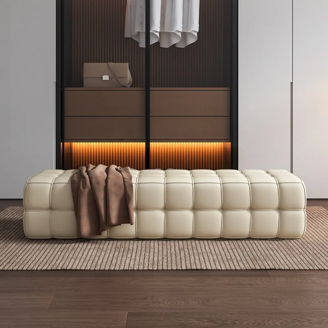 luxury Tufted Upholstered faux leather Bedroom Bench Image - 2 | homeyfad