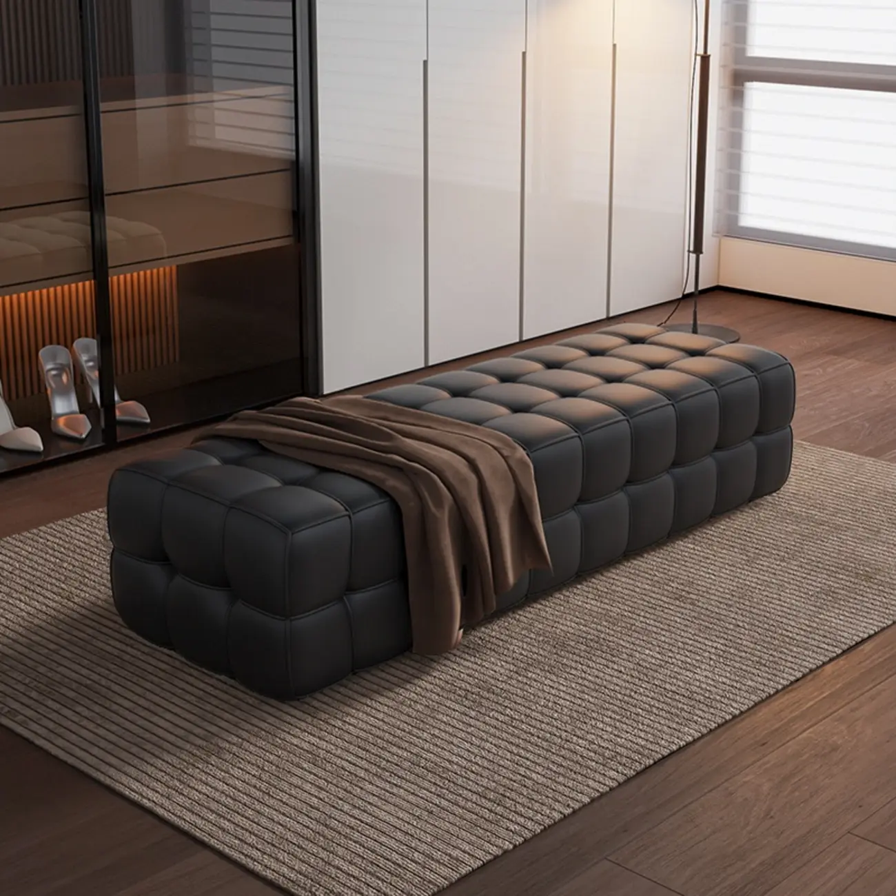 luxury Tufted Upholstered faux leather Bedroom Bench Image - 3 | homeyfad