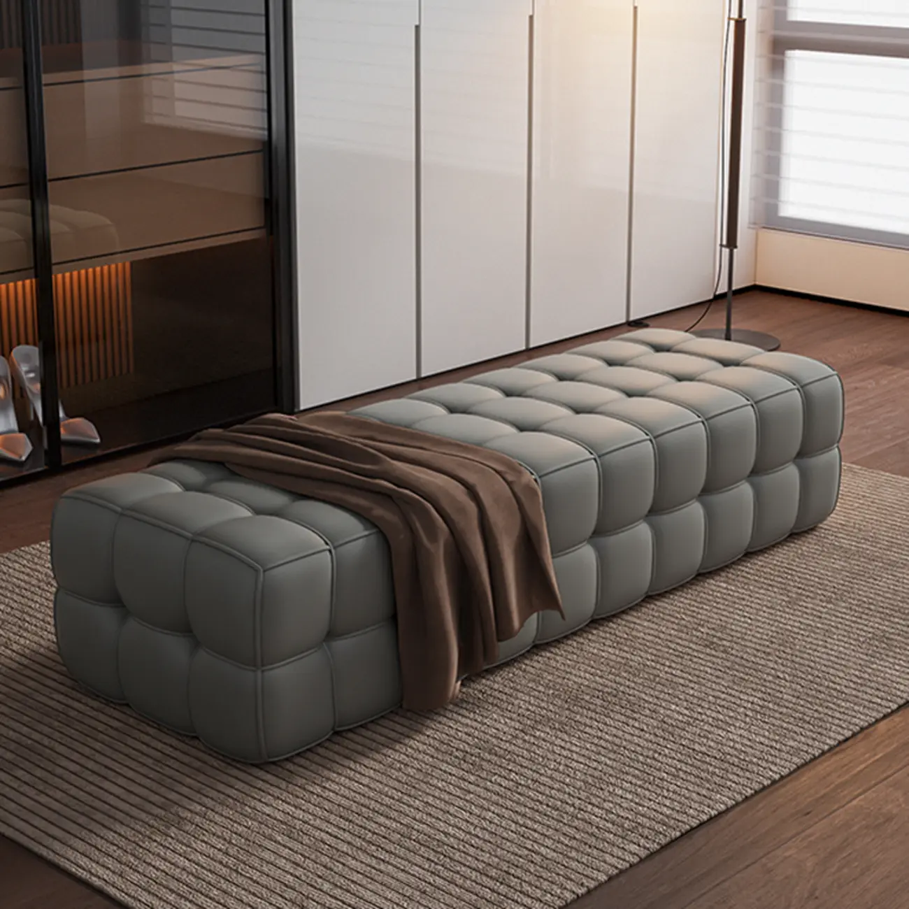 luxury Tufted Upholstered faux leather Bedroom Bench Image - 4 | homeyfad