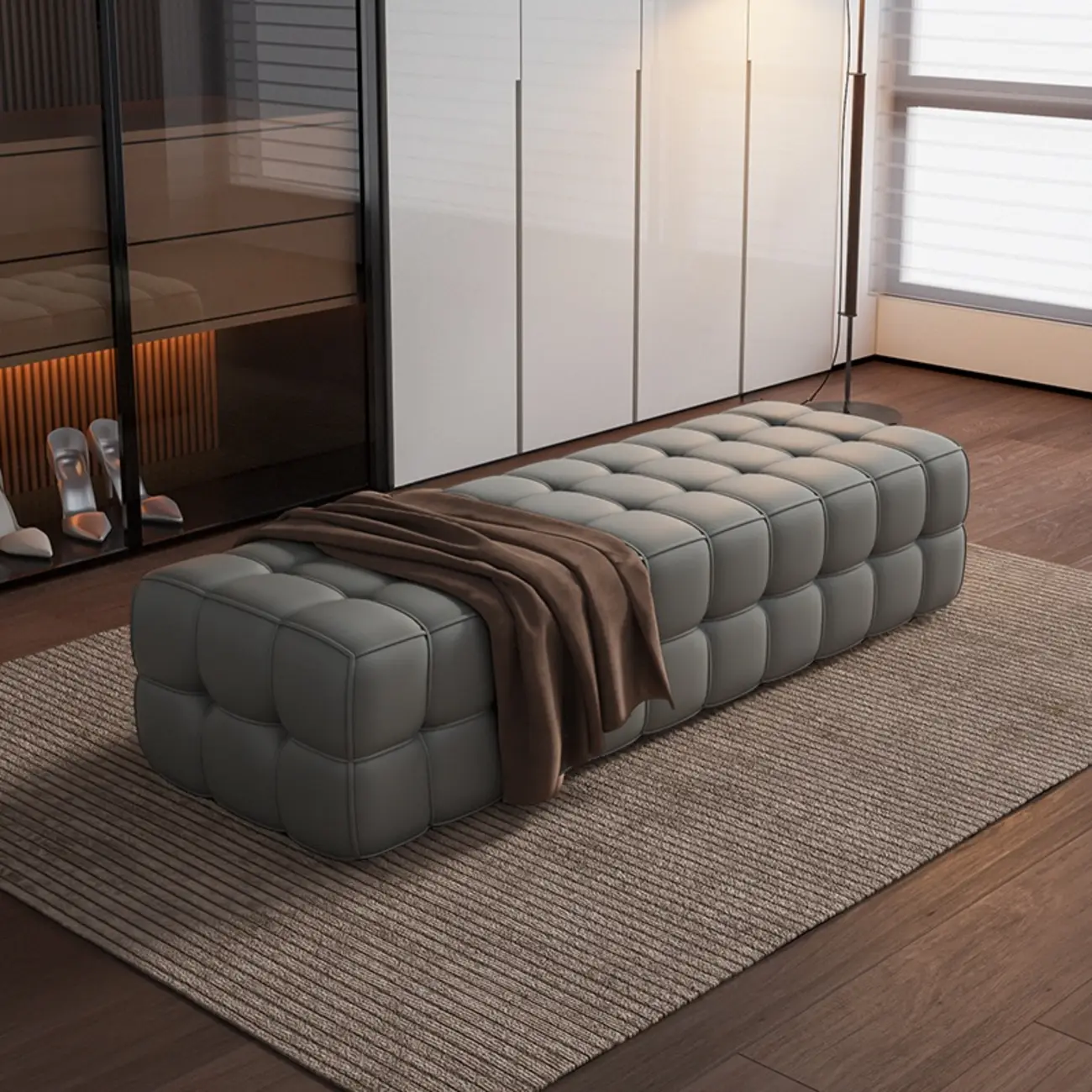 luxury Tufted Upholstered faux leather Bedroom Bench Image - 7 | homeyfad