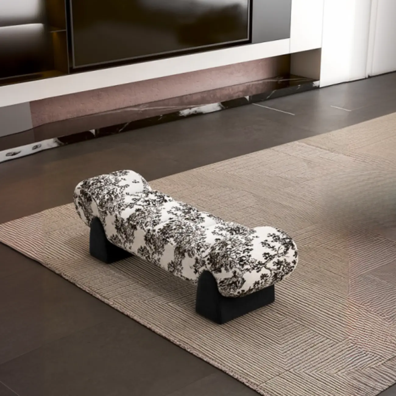 Tufted Curved Cloud Postmodern fabric Bedroom Bench Image - 7 | homeyfad