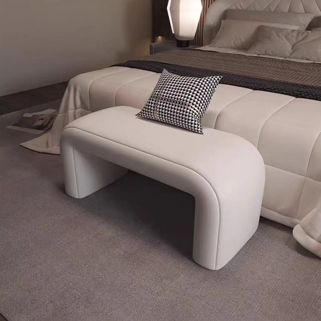 Minimalist U-shaped Upholstered Pu Leather Entryway Bench Image - 6 | homeyfad